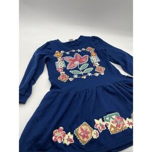 Vintage Girls long sleeve floral print Blue dress Size  7 Andover Togs.